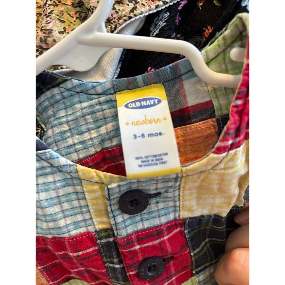 Old navy vintage Y2K madras patchwork plaid bubble romper 3/6 mths colorful